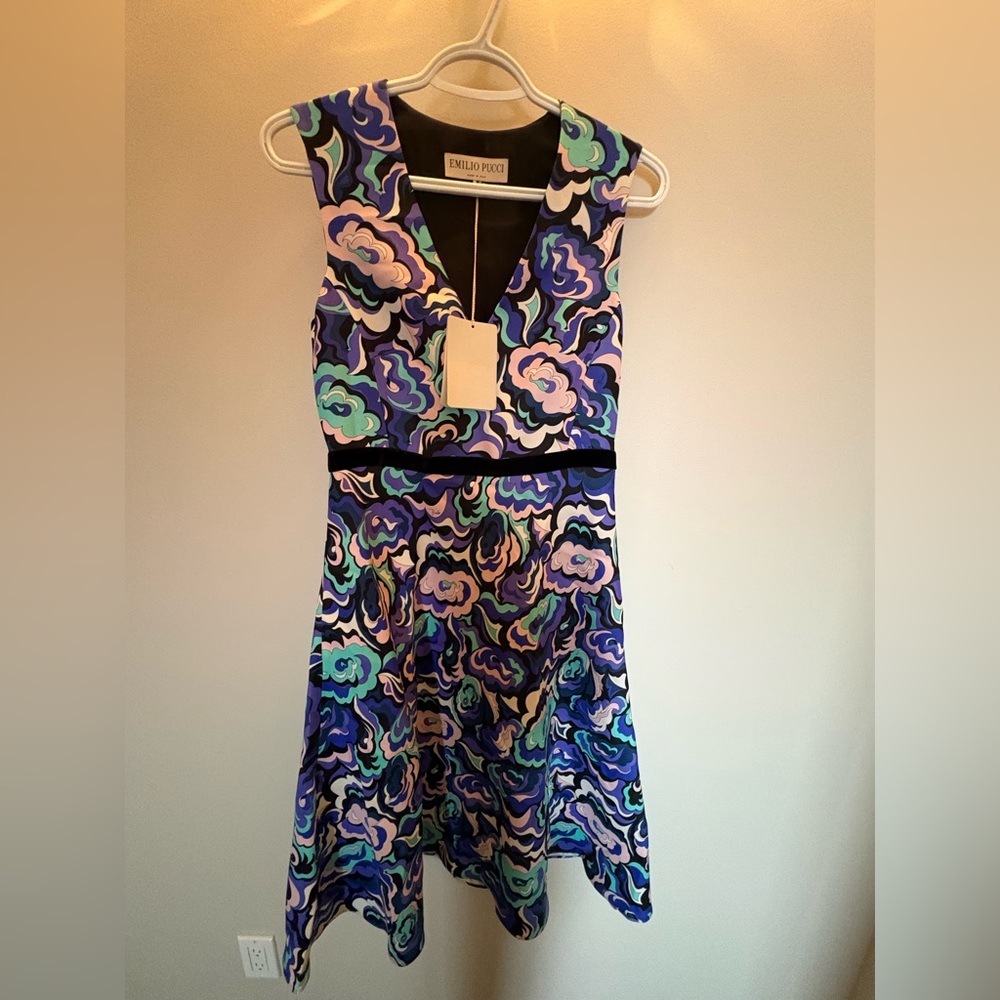 NWT- Emilio Pucci Blue and Purple Floral Midi Dress fits like xxsmall